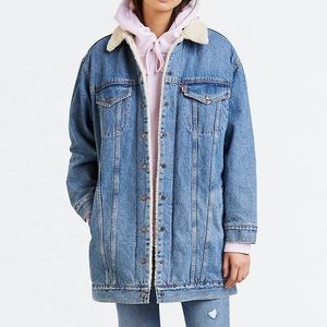 Levi’s  Lengthened Denim Sherpa Trucker Jacket